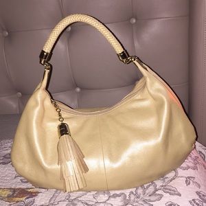 Cole Haan Leather Satchel Bag Cream Gold w/ TASSEL